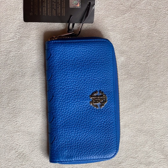 Roberto Cavalli Blue Pebbled Leather Wallet - Picture 9 of 15
